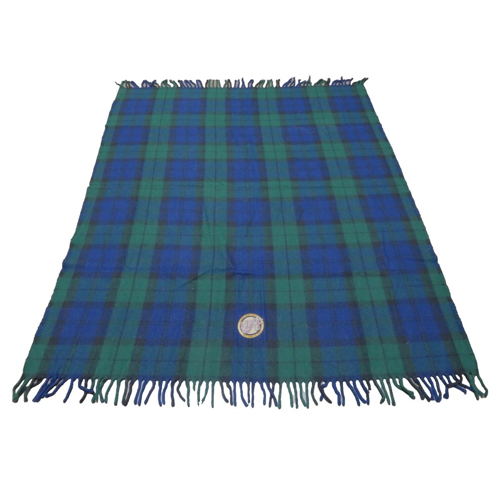 Lands' End Plaid Stadium Blanket Navy and‎ Green Acrylic Tartan w/Fringe 67x54
